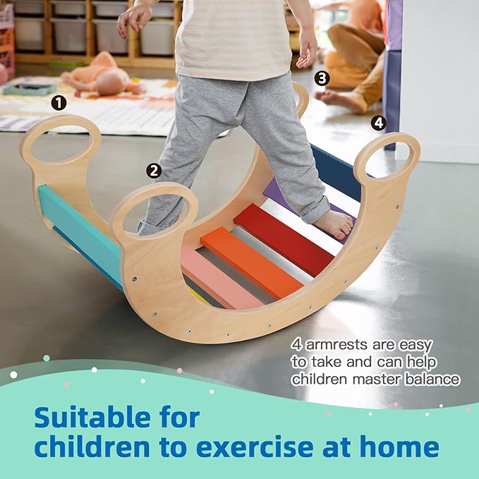 Climbing Toys for Toddlers 1-3,Indoor Wooden Montessori Climbing Set,Rocking Toy Wooden Arch Climber Play Gym for Toddler…