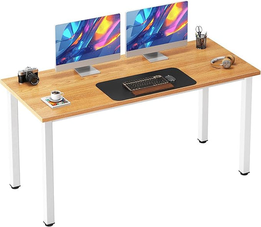 Need 54.3 Inch Large Computer Desk, Modern Simple Style Desk for Home Office, Basic Writing Table for Study Student, Teak White