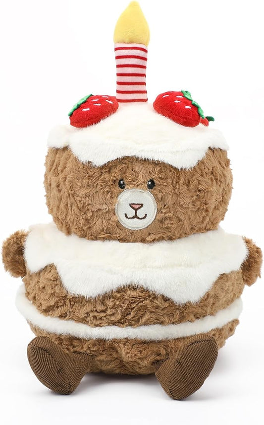 Birthday Plush Toy Bear Stuffed - Adorable Cake Stuffed Animal, Cute Teddy Bear Face with Candle, Huggable Kids' Gifts, Party Decorations, 13 Inch