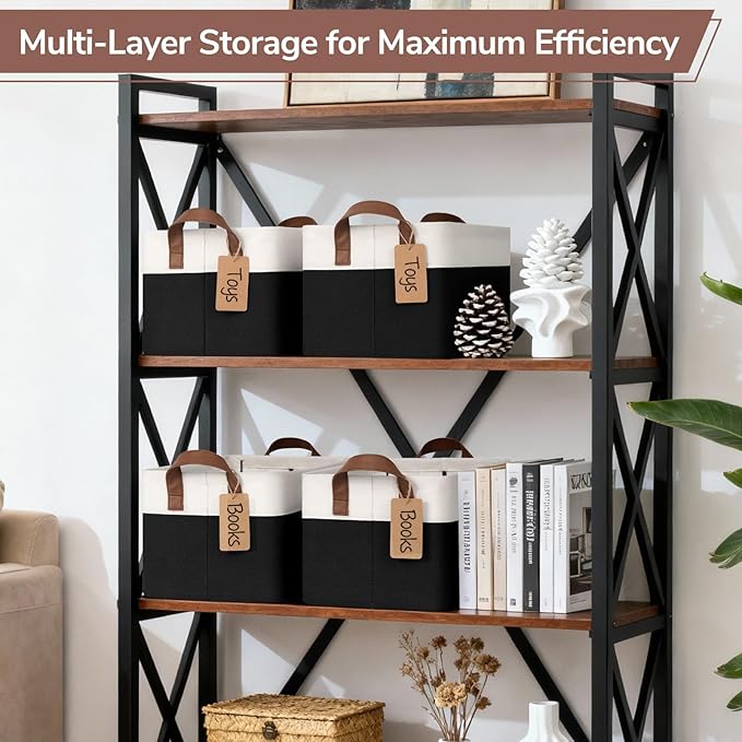 CHICVITA 4 Pack Storage Baskets for Shelves, Foldable Closet Baskets for Organizing, Fabric Storage Bins with Handles, Towel Organizer for Closet, 14.8" x 10.3" x 8.3", Black & White