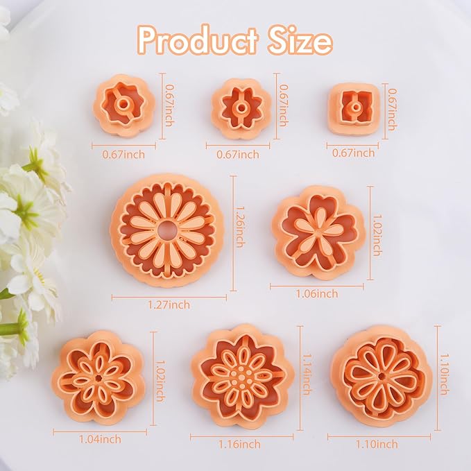 Puocaon Floral Polymer Clay Cutters - 8 Pcs Mexican Tile Clay Cutters for Earrings, 3D Print Embossed Clay Cutters for Polymer Clay Jewelry Making, Hollow Flower Clay Earring Cutters for Polymer Clay