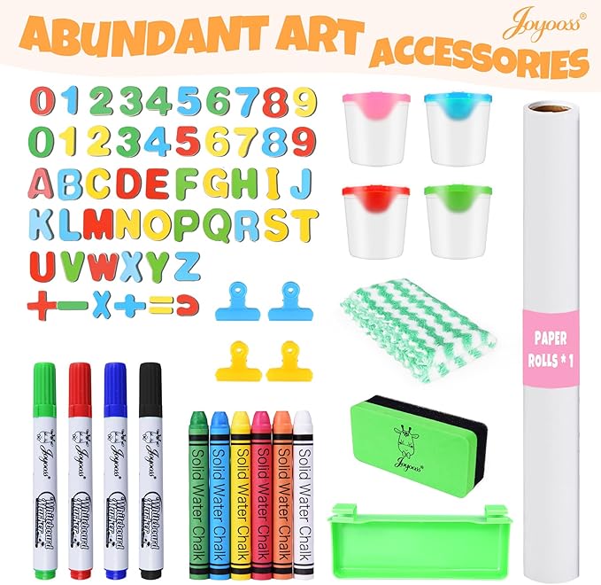 JOYOOSS Easel for Kids Art Easel Kids Easels for Toddlers,Wooden Kid Easel with Paper Roll - Chalkboard for Kids Adjustable Double Sided Kids Dry Erase Board, Outdoor Easel for Kids Art Easel Toddler