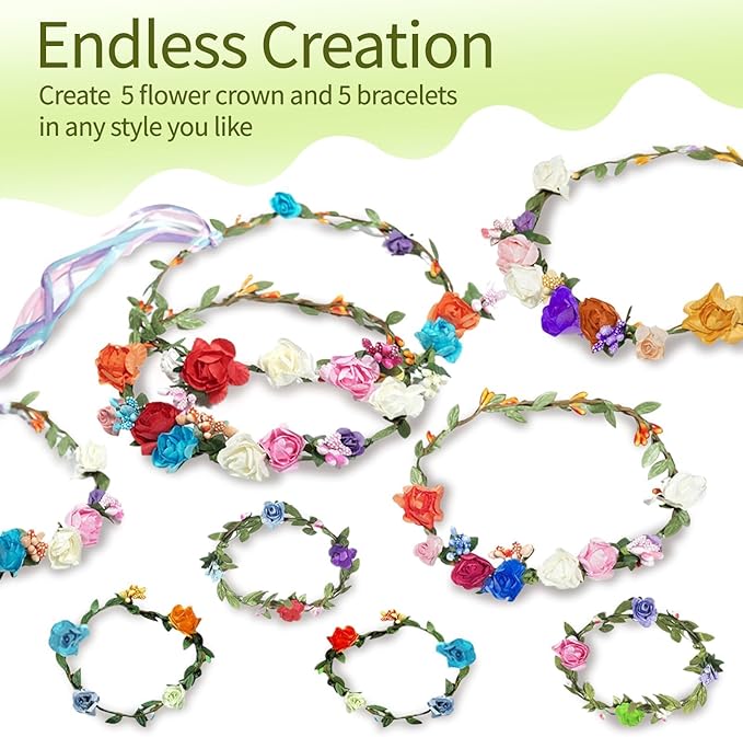 EggSun Flower Crown Making Kit for Girls Kids Gift Women Tea Party Craft Bracelet DIY Fancy Flower Crown Kit Kids Birthday Gift Floral Hair Arts & Crafts Easter Gift for Ages 5 6 7 12 Year Old Girls