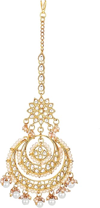 Aheli Bollywood Ethnic Chandbali Style Big Earrings Maang Tikka Set Traditional Fashion Jewelry Gift for Women