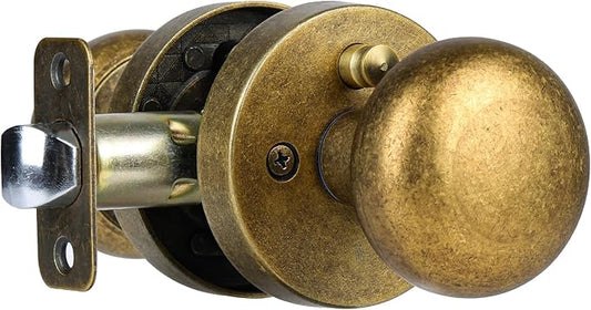Antique Brass Bronze Door Knob Privacy Door Knobs Interior with Push-Button Vintage Door Knob with Lock for Bedroom and Bathroom, 1 Pack