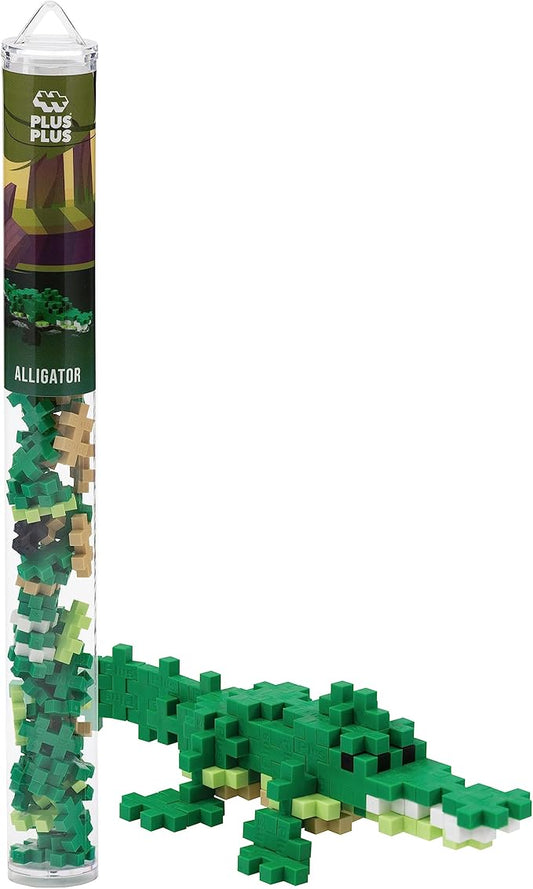 PLUS PLUS 3D Animal Figure Building Block Set, 70 Mini Interlocking Puzzle Pieces, Fun Stem Toys for Kids - Alligator Maker Tube