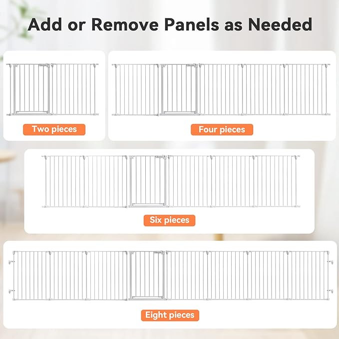 COMOMY 198" Baby Gate Extra Wide, Dog Gate Pet Gate for House Stairs Doorways Fireplace, Adjustable 3 in 1 Play Yard Child Safety Gate, Auto Close, Hardware Mounted (30" Tall, White)