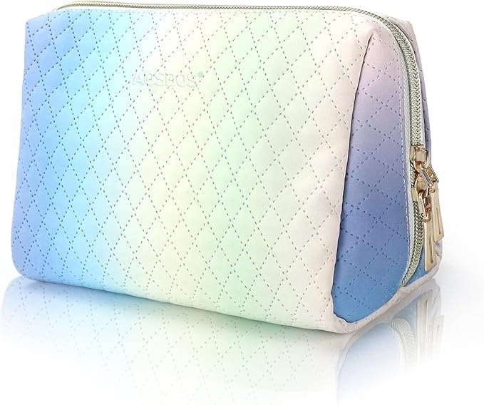 Aosbos Travel Size Cosmetic Bag Cute Makeup Bag Makeup Pouch for Women Travel Essentials Cosmetic Pouch Organizer Purse, Gradient White Blue