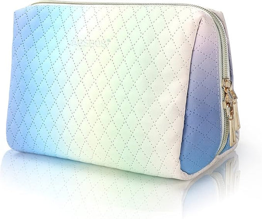 Aosbos Travel Size Cosmetic Bag Cute Makeup Bag Makeup Pouch for Women Travel Essentials Cosmetic Pouch Organizer Purse, Gradient White Blue