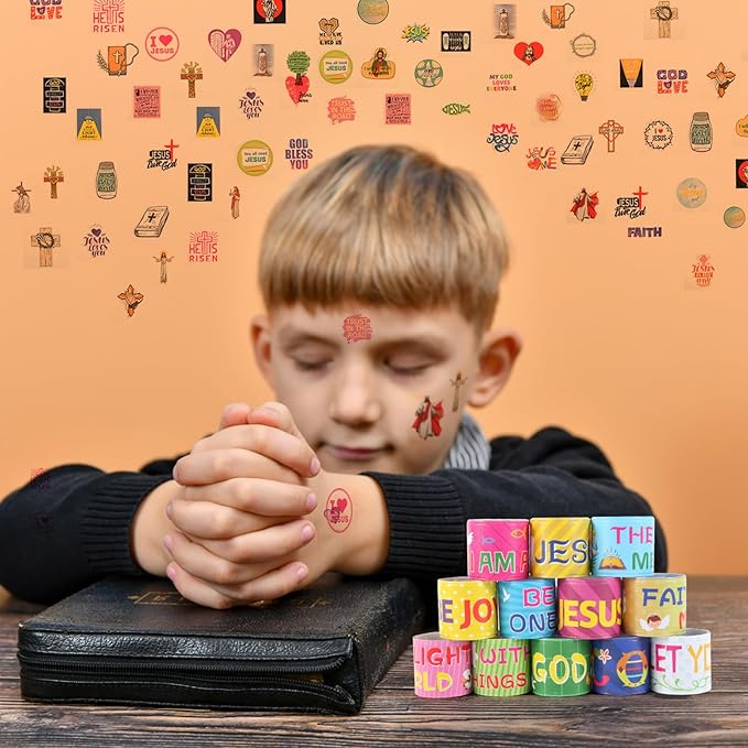 Kolewo4ever 244 Pieces Bible Verses Gifts Set:144 Pieces Bible Verses Slap Bracelets Religious Christian Wristbands 100 Pieces Bible Verses Stickers for Church Gatherings and Additional Activities