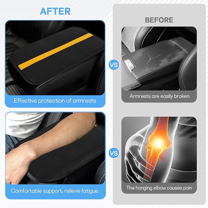 wuyaoyao Car Center Console Cover, 12.6"×7.87" PU Leather Armrest Cover for Cars, Stylish Auto Armrest Cushion Pad, Waterproof Vehicle Arm Rest Protector, Interior Car Accessories (Black+Orange)