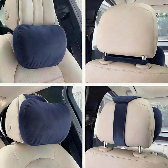 2PCS Welbrit Car Pillow for Car Neck Pillow for Driving Seat Lumbar Support Soft Cushion with Extra Filling Accessories Back Support for Travel Nap and Trips Sleeping(Blue, Head)