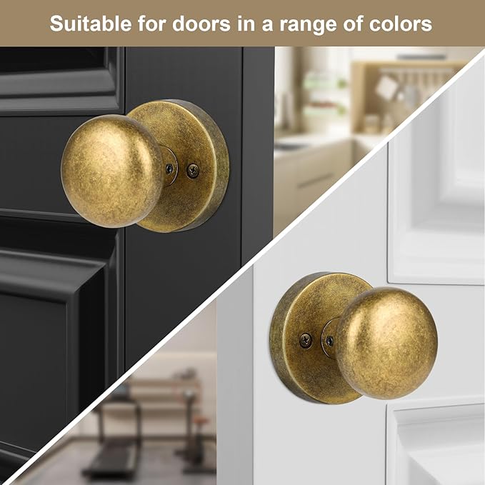 Dummy Door Knobs Interior, Antique Brass Bronze Door Knobs, Vintage Non-Locking Inactive Door Handle for Closet and Bifold, 2 Pack