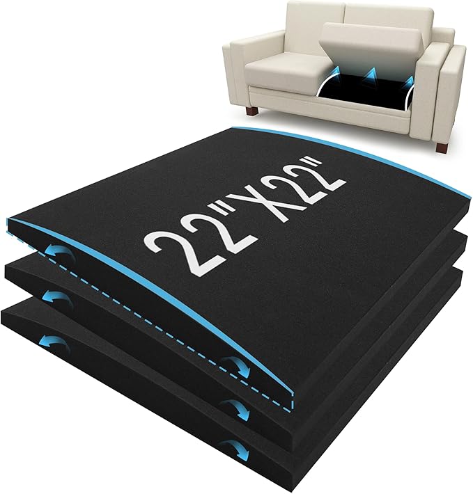 3PCS 40D 22 x 22 x 2.4in Couch Cushion Support for Sagging Seat, Large Size Arc Sofa Cushion Support, High Rebound Couch Cushion Inserts, Repair Sofa Dents to Improve Comfort, Black