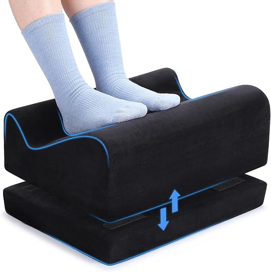 Foot Rest for Under Desk at Work, Foot Mat with Cover for Office Home Chair Sofa, Comfortable Footrest with Adjustable Height, High-Density Foam Leg Elevation Pillow to Relieve Back/Knee Stress, Black