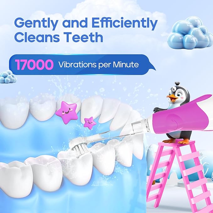 SEAGO Toddler Electric Toothbrushes for Baby Ages 0-3 Years, Baby Toothbrush with Smart Timer and Suction Base, 4 Replacement Brushheads (Purple-C)