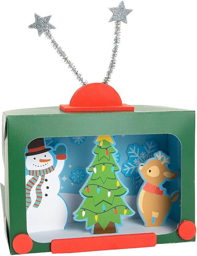 Jolly Multicolor 3D Groovy TV Christmas Scene Craft Kit - 6" x 2" x 7.25" (12 Sets) - Ideal for Christmas Parties and Classroom Activities
