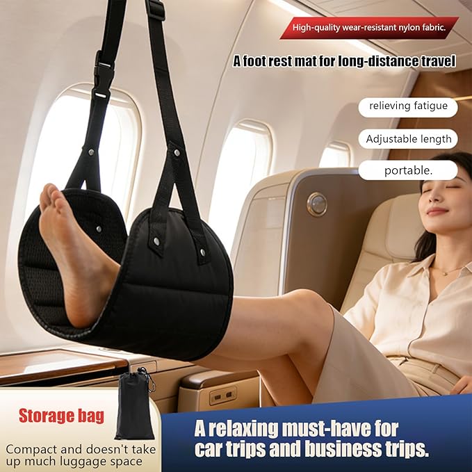 Airplane Foot Hammock - Oxford Cloth Flights Foot Rest | Slip Resistant Leg Rest for Travel, Space Saving Design Leg Sling for Airplane Travel Camping Car Bus Business Trip Office