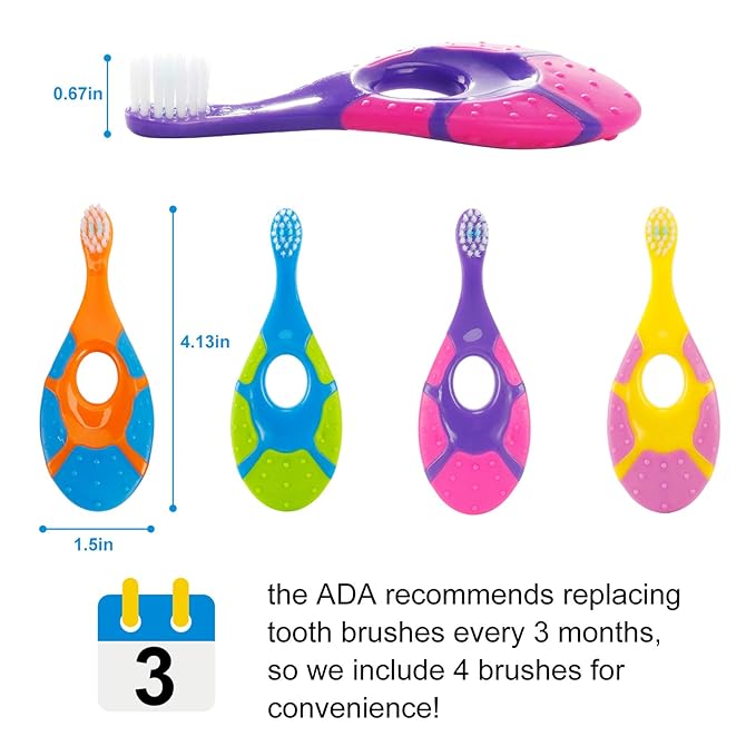 Slotic Baby Toothbrush for 0-2 Years, Safe and Sturdy, Toddler Oral Care Teether Brush, Extra Soft Bristle for Baby Teeth and Infant Gums, Dentist Recommended (4-Pack)