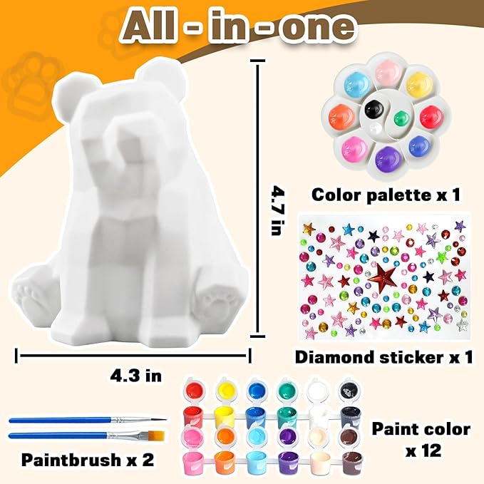 FUNZBO Paint Your Own Bear Lamp Kit - Arts and Crafts for Kids Ages 8-12, Art Supplies for Kids 6-8, Painting Kits for Kids Ages 4-8, Toys for Ages 8-13 Girls Boys Teens Birthday Gift
