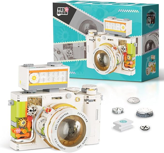 Vintage Camera Mini Building Set for Adults, White Classic Replica Toy Camera, Creative Gifts for Teens Boys Girls 8+ Photographer(508 pcs)