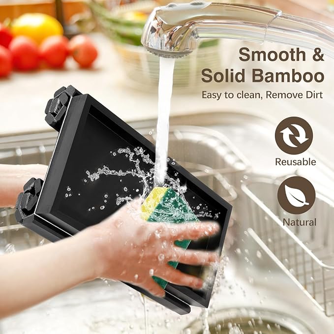 Couch Arm Tray, Bamboo Sofa Table for Couch, Sofa Armrest Tray Table, Anti-Slip Armrest Organizer, Foldable Couch Cup Holder for Snacks, Phone, Control, Cups, Black