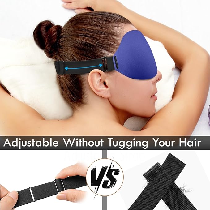 DTS Sleep Mask for Men Women Side Sleepers Eye Mask Zero Eye Lash Pressure 3D Complete Light Blocking Night Blindfold with Adjustable Strap Soft Shade Cover Sleeping Mask for Travel Nap Work Home Blue