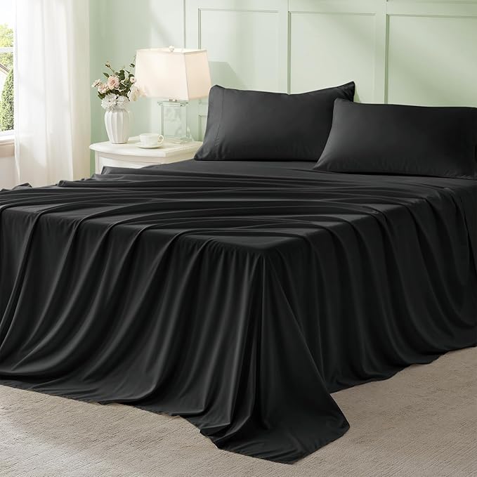 Anluoer Full Size Comforter Sets - 7 Pieces Bed in a Bag Full, Black Lightweight Bedding Sets with 1 Comforter, 2 Pillow Shams, 2 Pillowcases, 1 Flat Sheet, 1 Fitted Sheet