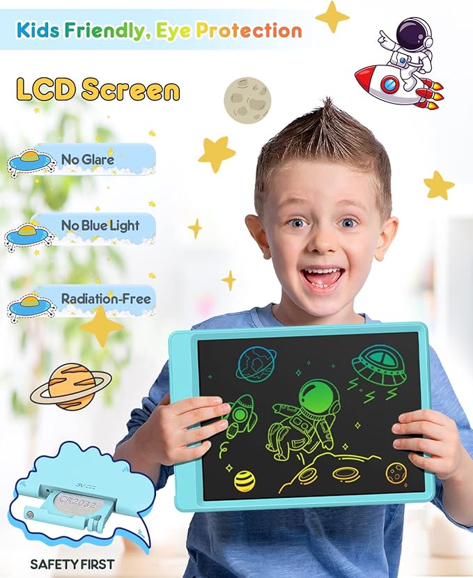 FLUESTON LCD Writing Tablet, Doodle Board Toys Gifts for 3-8 Year Old Girls Boys, 10 Inch Colorful Electronic Board Drawing Pad for Kids, Gifts for Toddler Educational Learning Travel Birthday, Blue