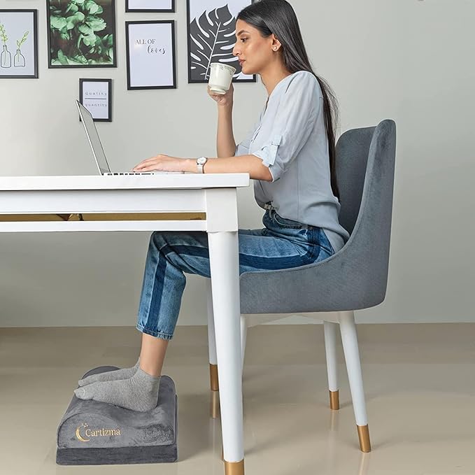 Ergonomic Foot Rest Under Desk - Non-Slip, Adjustable, Washable Covers for Pain Relief - Office, Home & Travel (Grey)