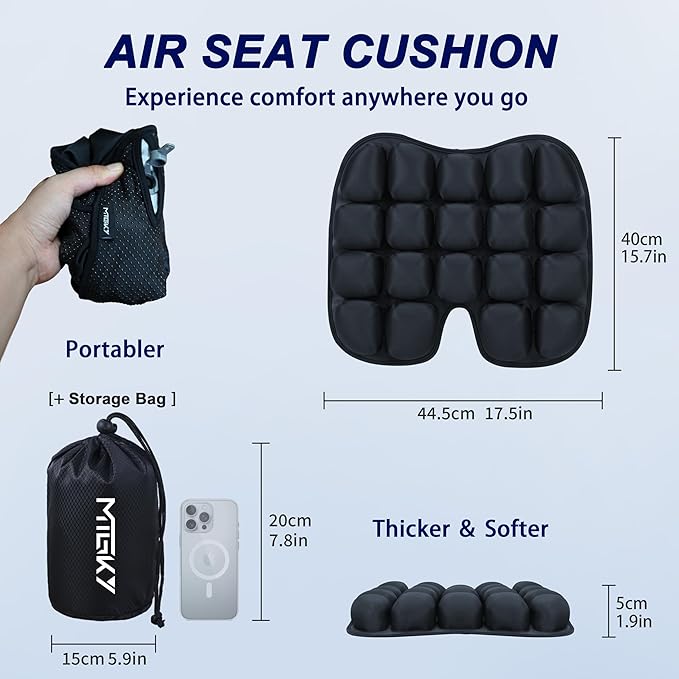 Upgrade Travel Seat Cushion for Airplane,Portable&Adjustable Air Seat Cushion,Coccyx Tailbone Pain Relief Chair Pad,Inflatable Cushion for Wheelchair, Travel,Driving,Office Work