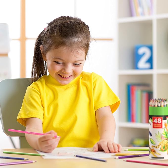 ARTEZA 48 Colored Pencils for Kids, Vibrant Colors, Triangular, Pre-Sharpened Kids Coloring Pencils for Drawing