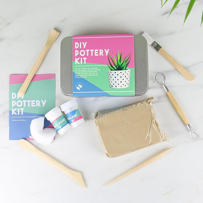 Gift Republic Pottery Kit Beginners Pottery Craft Set Clay Pottery Gift Fun Home Made Craft Project Kids Teens Adults Sculpting Tool Set Gift Tin