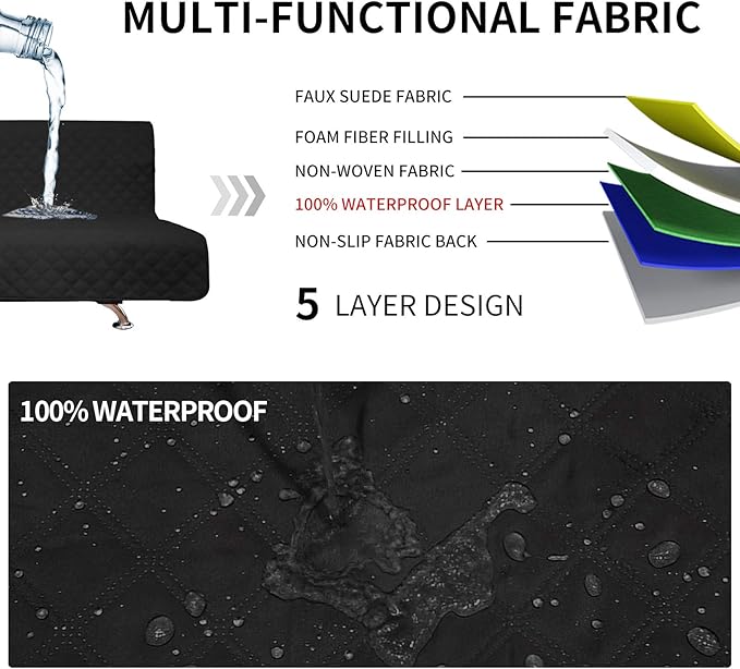 Easy-Going Sofa Slipcover Futon Cover Waterproof Couch Cover Furniture Protector Cover Pets Covers Whole Fabric No Stitching Non-Slip Fabric Pets Kids Children Dog Cat (Futon, Black)