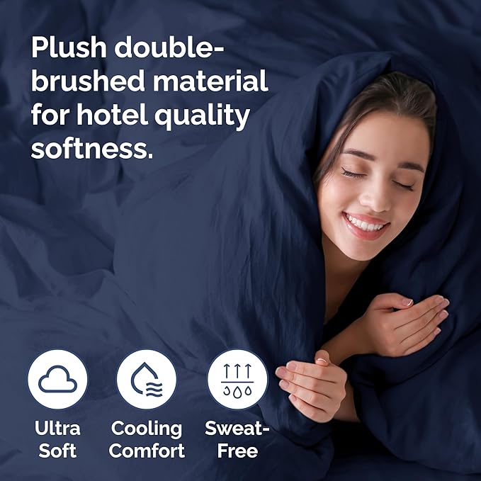 Duvet Cover King Size Set - Extra Soft King Size Duvet Cover 104 x 90 with 2 Pillow Shams - Hotel Luxury Easy Care and Fade Free w/Zipper Closures & Ties - Comfy Breathable Bedding Set (Navy Blue)