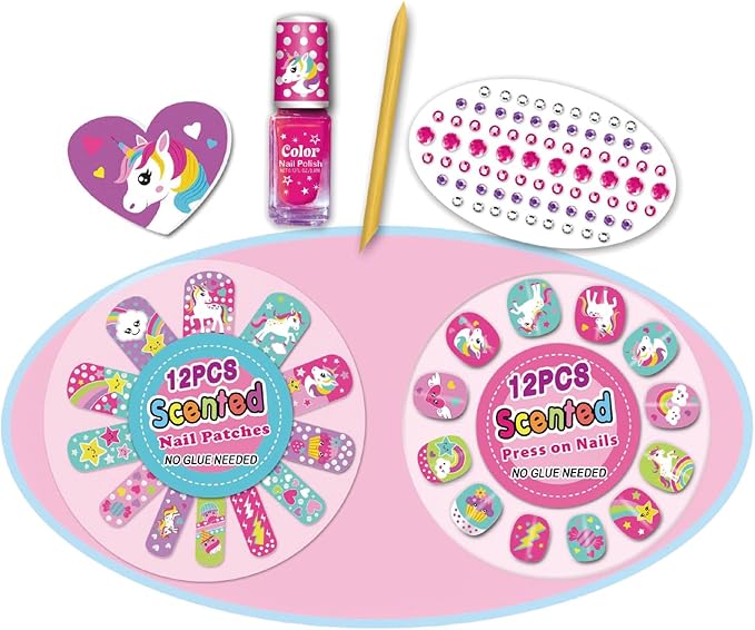 Kids Makeup Set Best Scented Nail Art Kit Ring Nail File Wooden Stick Kids Toys for Birthday Gifts Ages 5+