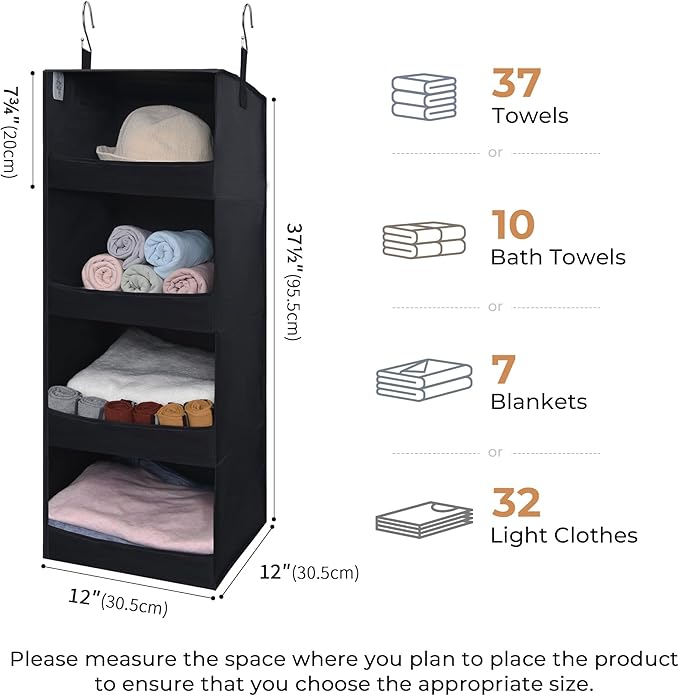 GRANNY SAYS 4-Shelf Hanging Organizer, Closet Hanging Shelves, Closet Hanging Storage Organizers, Organization for Bedroom, Living Room, Baby Nursery, Camper Accessories, Black, 2-Pack