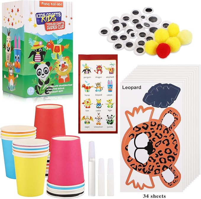 fangtaiabc Arts and Crafts for Kids Ages 4-8 .Arts and Craft Kit for Toddlers and Preschoolers Art Craft Gift for Kids- 12 Paper Cup Art Kit Toy for.3, 4,5.6.7.8Year Old Boys Girls Toddlers,