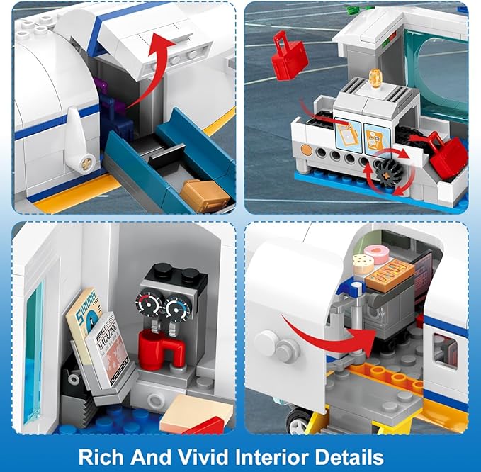 Large City Passenger Airplane Building Toys with LED Light, 21 Inches Plane Building Sets with 2PCS Luggage Trucks, Terminal, Radar Tower, Birthday Gifts for Kids Boys Girls Age 6-12 (901pcs)