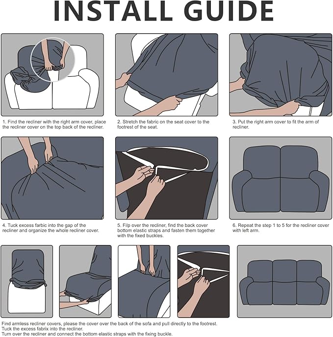 Leather Look Recliner Couch Cover 8-Piece Recliner Sofa Slipcovers 3 Seater for Reclining Couches Furniture Protector Spandex Fabric Washable (Recliner Sofa, Chocolate)