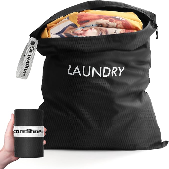 XL Travel Laundry Bag, Washable Dirty Clothes Travel Bag Waterproof Wet Dry Bags Reusable Camp Clothes Organizer for Sports Home College Dorm Laundromat (1 Pcs) Black