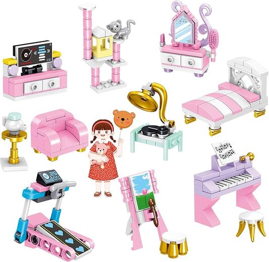 Friends House Building Block Sets, Girls Bedroom Recreation Gym Fitness Living Room Friendship Playhouse 9-in-1 Apartment Bricks Kit Birthday Roleplay Gifts for Old Kids 6+ 6-12 8-12