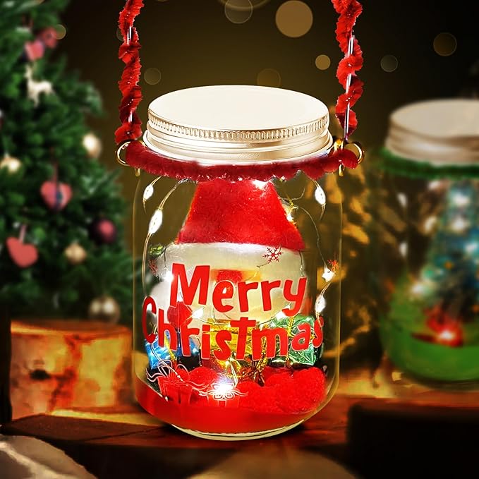 Christmas Crafts Activities For Kids Ages 3-12,4 Pack Glass Mason Jar for School Christmas Art Activities,Christmas Craft Supplies,DIY Lantern Jar for Gifts Christmas Party Favors,Classroom Prizes