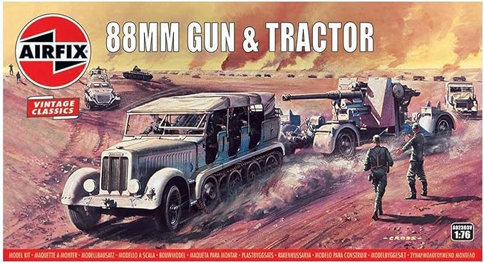 Airfix Vintage Classics Set - A02303V 88mm Gun & Tractor - Plastic Model Motor Vehicle Kits for Adults & Children 8+, Set Includes 114 Pieces, Sprues & Decals - 1:76 Scale Model Vehicle Set