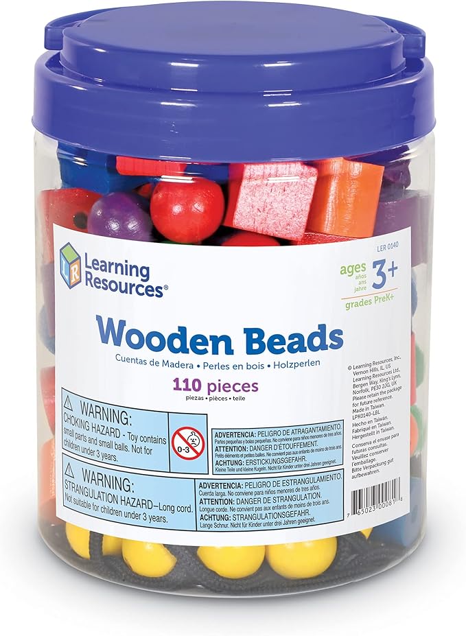 Learning Resources Beads in a Bucket, Set of 110, Ages 3+, Lacing Beads, Fine Motor Skills,Back to School Supplies,Teacher Supplies for Classroom