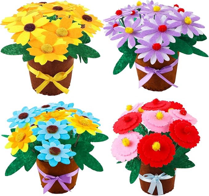 4 pcs Kids Arts and Crafts Sewing Potted Flower kit Ages 1-3, Toddler Arts and Crafts for Kids Preschool Educational Toys Sewing Kit for Kids 1 2 3 4 5 6