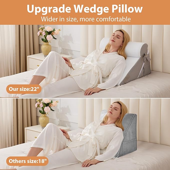 3PCS Wedge Pillow Set for After Surgery, Wedge Pillow for Acid Reflux Relief, Bed Wedge Pillow With Adjustable 9&12inch for Headboard,Sleeping, Orthopedic Memory Foam for Neck&Back Support, White/Grey