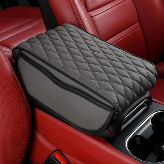 Car Armrest Cushion Pad Auto Center Console Cover with Storage Bag Memory Foam Arm Rest Console Pad Leather Universal Fit for Most Vehicles (Thick Pad, Grey)