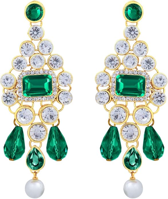 Aheli Kundan and Simulated Colored Stones Indian Ethnic Maang Tikka Necklace and Earrings Set Bollywood Festive Statement Jewelry Gift for Women