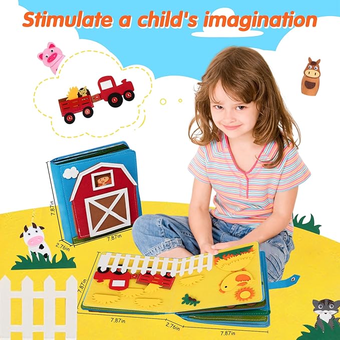 Montessori Farm Busy Book for Toddlers,Montessori Toy for 3 4 5 Years Old Boy Girl-Busy Quiet Book with Life Skills,Color Sorting,Counting Number for Autism Sensory Toy,Toddler Toy for Airplane Travel